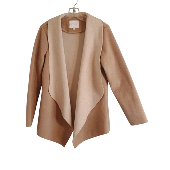 Dictionary Tan Cream Open Front Fleece Jacket Neutral Comfy Size Medium - Picture 2 of 7